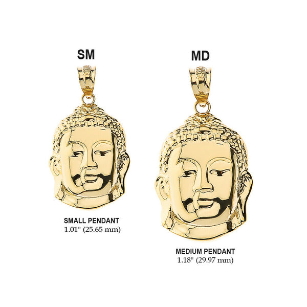 10k Yellow Gold Asian Zen Buddha Head Spiritual Pendant Necklace (Medium, Small)