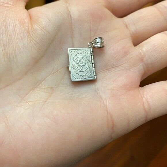 Sterling Silver 3D Moveable Koran Quran Book Text of Islam God Pendant Necklace