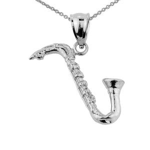 925 Sterling Silver Saxophone Charm Pendant Necklace 16",18", 20", 22"