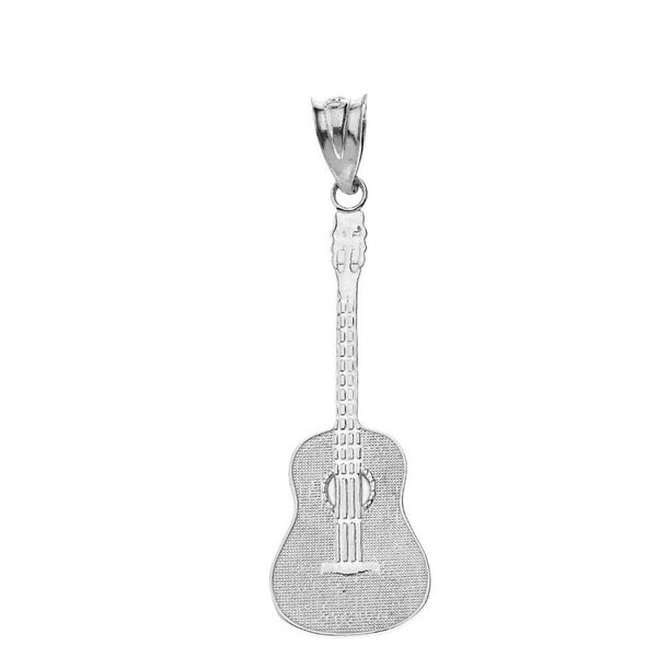 Fine Sterling Silver Musical Rock Band Acoustic Guitar Pendant Necklace Made USA