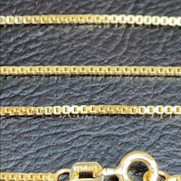 14k Yellow Gold Plated Sterling Silver Italian Italy BOX CHAIN necklace 1.0 mm