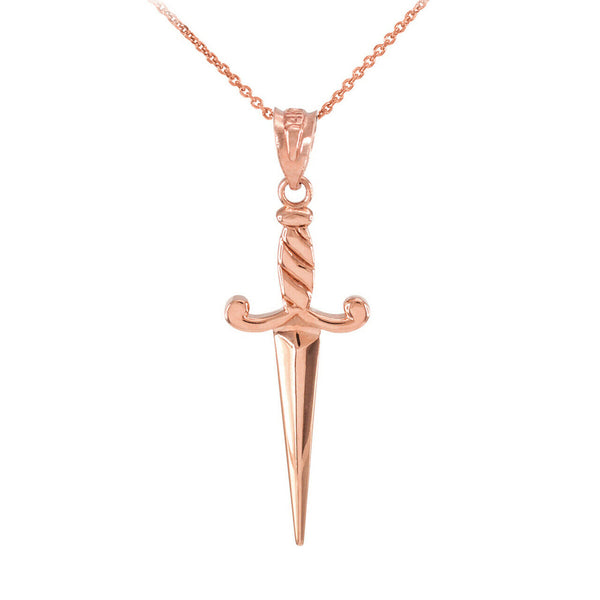 14K Solid Gold Dagger Knife Charm Pendant - Rose Gold