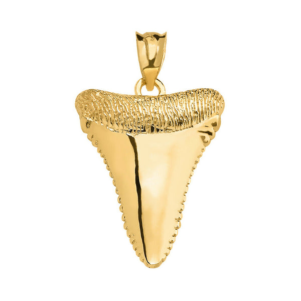 10k Fine Real Yellow Gold Polished Shark Tooth Pendant Necklace 16" 18" 20" 22"