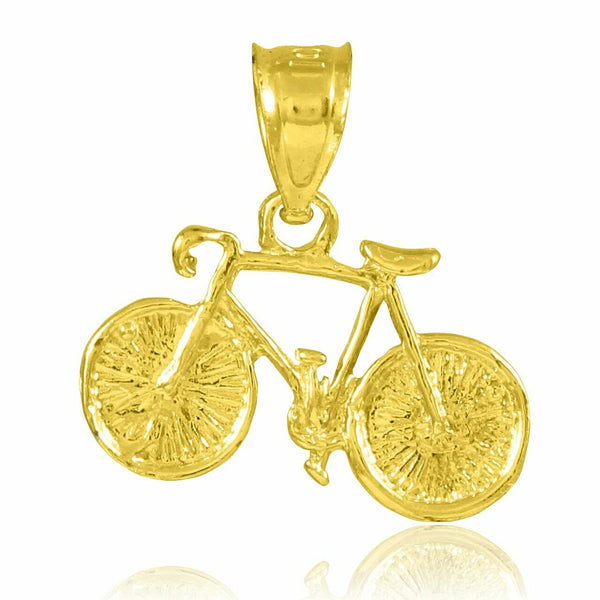 10k Solid Yellow Gold Mountain Cycling Bicycle Bike Sport Pendant Necklace