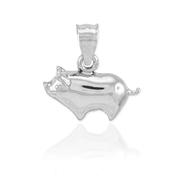 .925 Sterling Silver Pig Charm Pendant Necklace