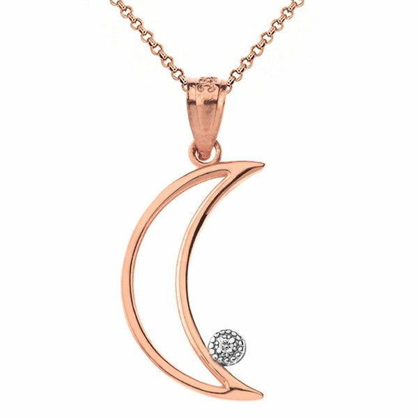 10k or 14k Solid Gold Crescent Moon Arc-Shaped Outline Openwork Pendant Necklace