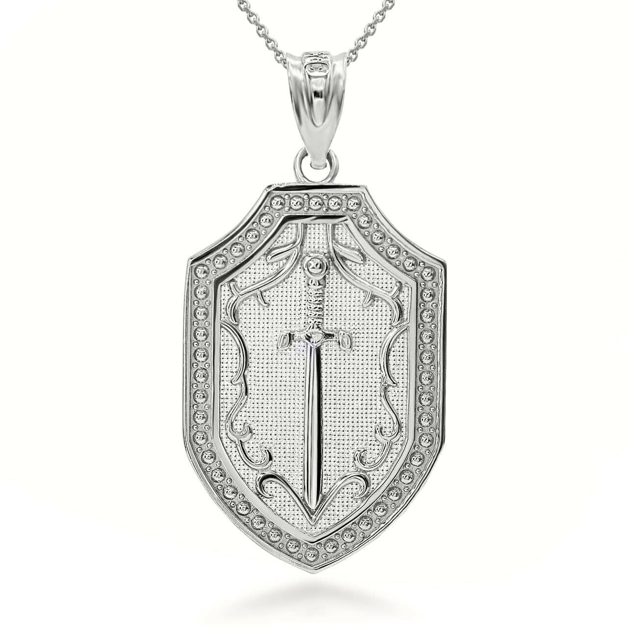 925 Sterling Silver Saint Michael’s Sword Shield 3D Pendant Necklace