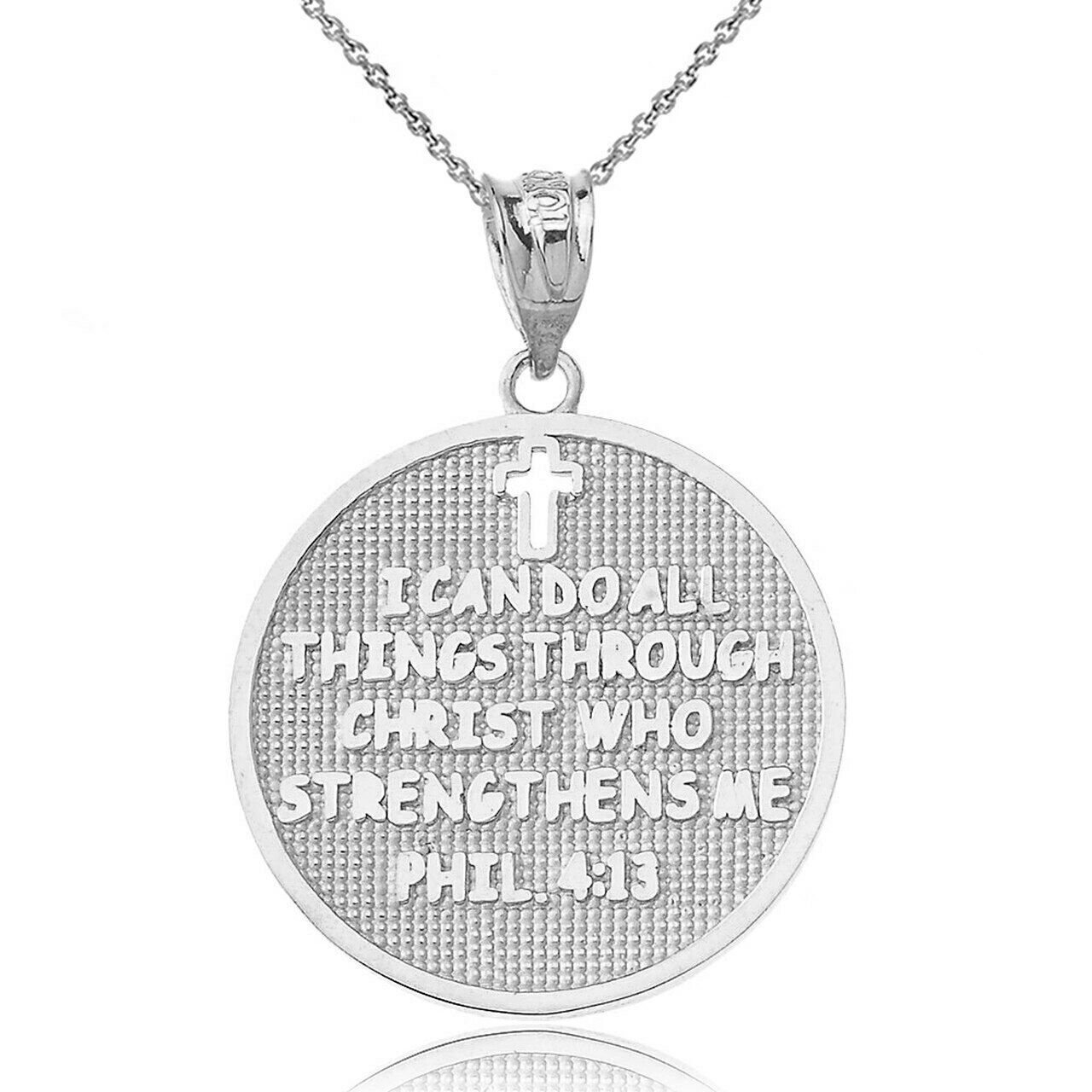 10k White Gold Philippians 4:13 I Can Do All Thing Throu Christ Pendant Necklace