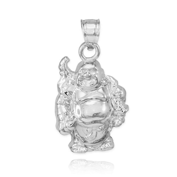 925 Sterling Silver Happy Laughing Stand Buddha Pendant Necklace