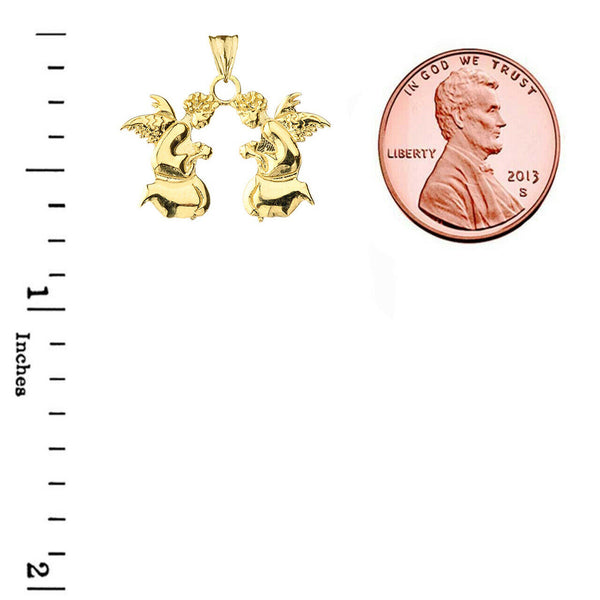 14K Solid Gold Praying Angels Pendant Necklace (Yellow, Rose, or White Gold)