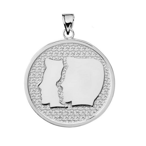 .925 Sterling Silver Zodiac Sign Gemini Disc Pendant Necklace