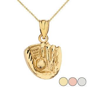 10k Yellow Gold Diamond Cut Baseball Glove Pendant Necklace