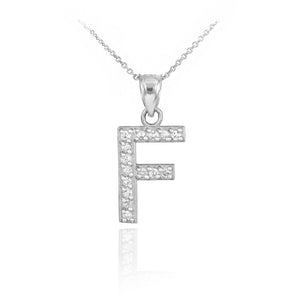 925 Sterling Silver Letter "F" Initial CZ Monogram Pendant Necklace 16 18 20 22"