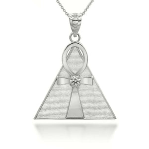 925 Sterling Silver Egyptian Ankh Cross On A Pyramid Pendant Necklace