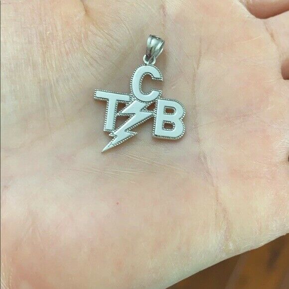 10K Solid White Gold Taking Care of Business In A Flash (TCB) Pendant Necklace