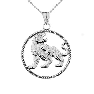 .925 Sterling Silver Lion Rope Charm Pendant Necklace