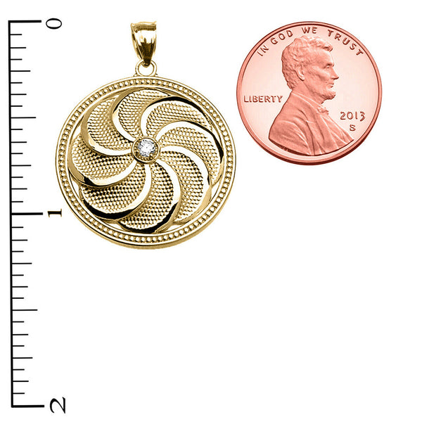 10k Solid Yellow Gold Shield Armenian Eternity Cubic Zirconia Pendant Necklace