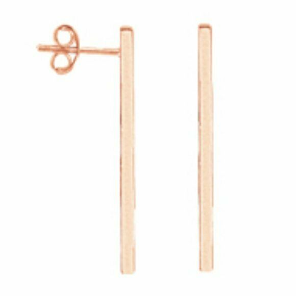 14K Solid Gold Long Staple Bar Stud Earrrings (Yellow, White, Rose Gold)