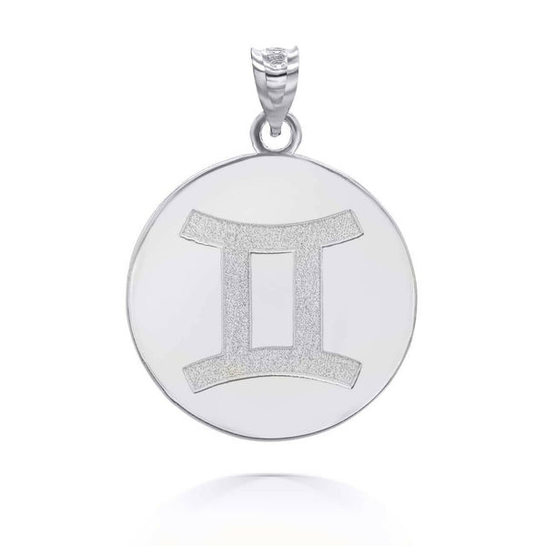 Personalized Engrave Name Zodiac Sign Gemini Round Silver Pendant Necklace