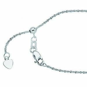 14k Solid Real White Gold 1.2 mm Sparkle Chain Necklace -Adjustable up 22"
