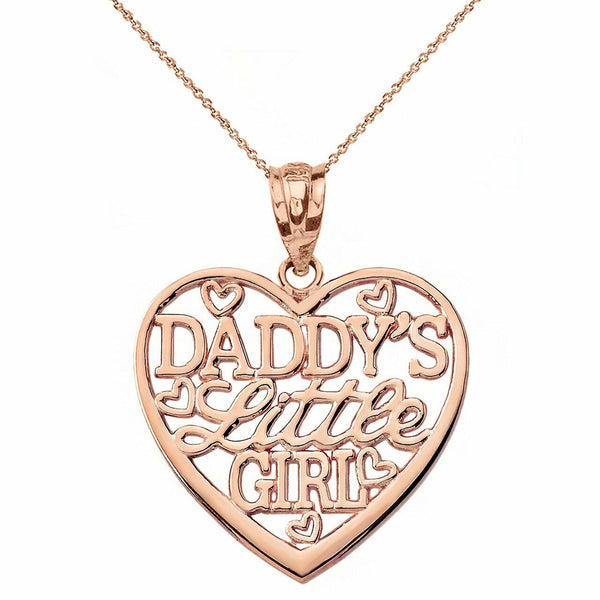10k Real Solid Rose Gold Daddy's Little Girl Heart Pendant Necklace