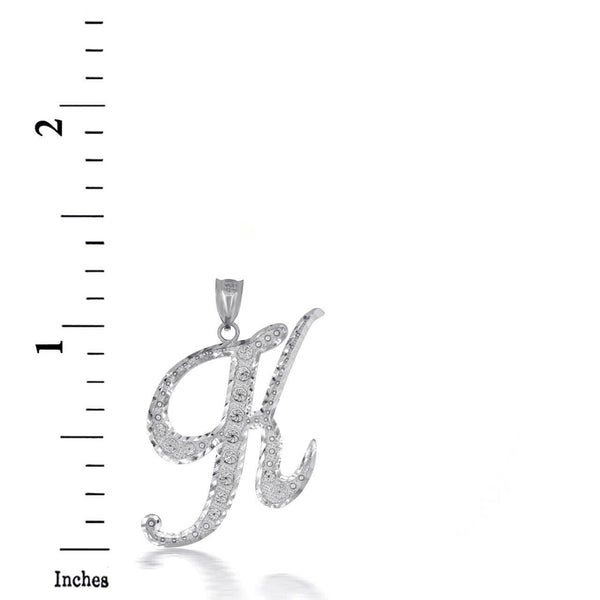 925 Sterling Silver Cursive Initial Letter K Pendant Necklace
