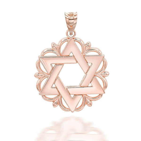 10K Solid Gold Star Of David Pendant Necklace - Yellow, Rose, or White