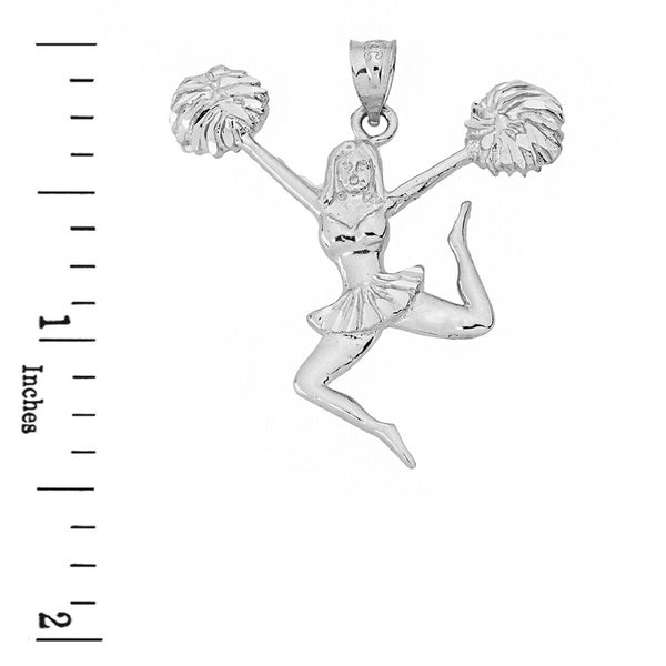 Sparkle Cut Cheerleading Flyer Sterling Silver Pendant (made in USA) Necklace