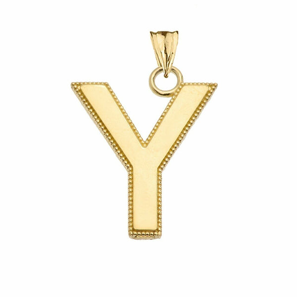 10k Solid Gold Small Milgrain Initial Letter Y Pendant Necklace Personalized