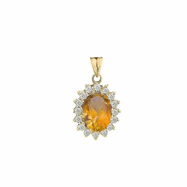 10k Solid Solid Gold November Birthstone Genuine Citrine Fancy Pendant Necklace