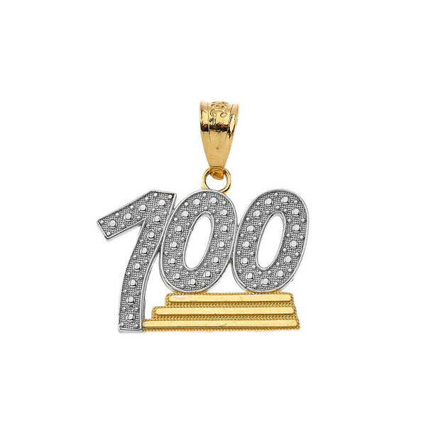 10K Solid Gold Textured 100 Points Emoji Pendant Necklace Pendant Necklace