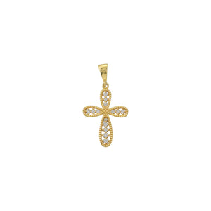 14k Solid Real Yellow Gold Small Mini Open Filigree Cross Pendant Necklace