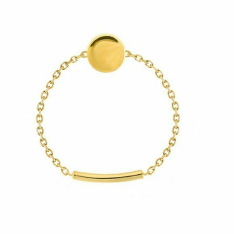 14K Solid Gold Disk / disc Chain Dainty Bar Sizing Ring -Yellow Size 6, 7, 8