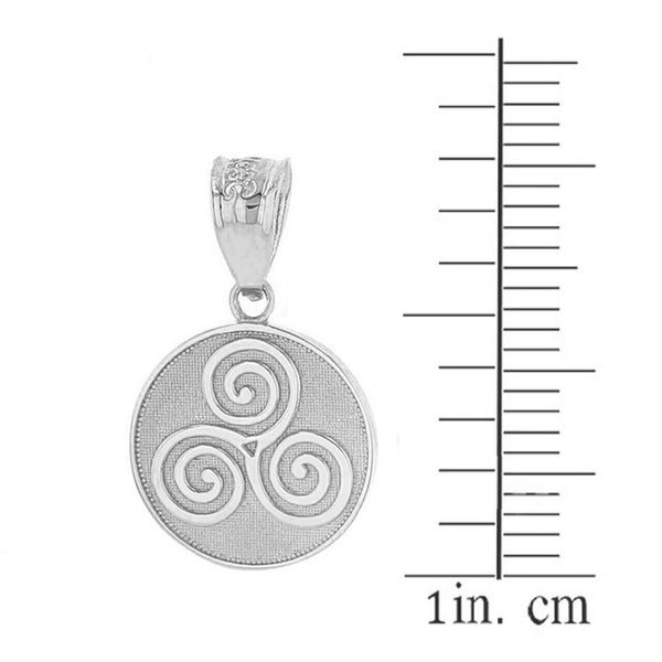 Sterling Silver Celtic Triple Spiral Triskele Irish Knot Disc Pendant Necklace