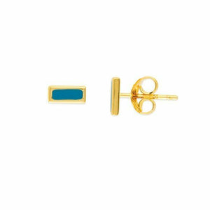 14K Solid Gold Turquoise Enamel Mini Stud Stable Shape Earrings -Minimalist