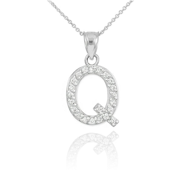 925 Sterling Silver Letter "Q" Initial CZ Monogram Pendant Necklace 16 18 20 22"