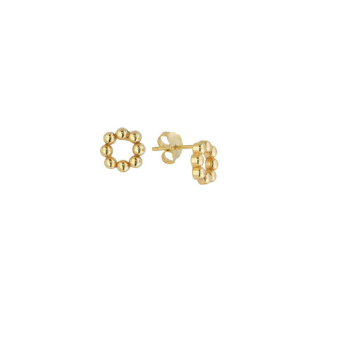 14K Solid Yellow Gold Mini Bead Circle Stud Earrings - Minimalist -