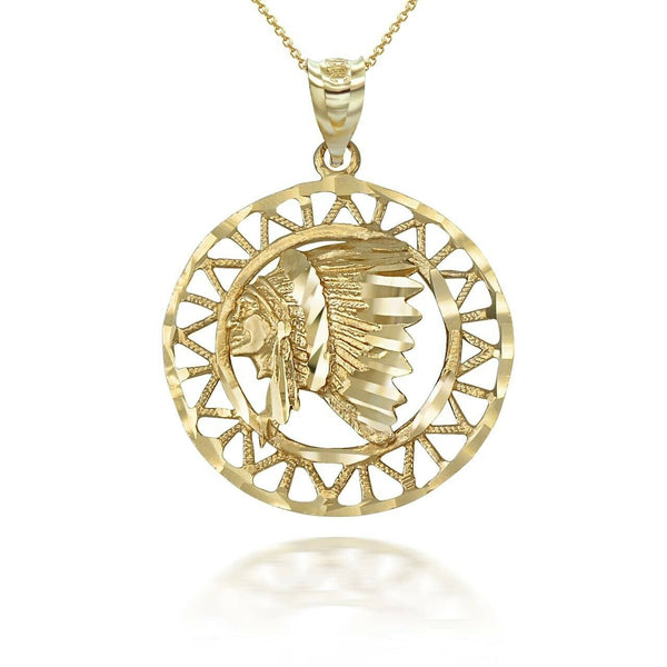 10K Solid Gold Apache Openwork Pendant Necklace - Yellow, Rose, or White