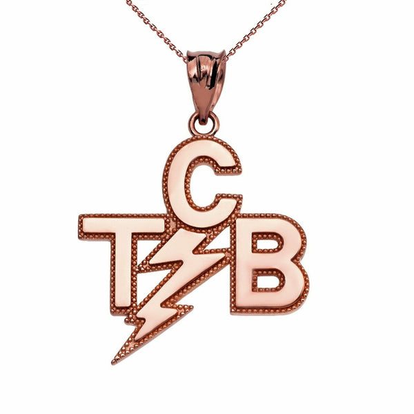 14K Solid Rose Gold Taking Care of Business In A Flash (TCB) Pendant Necklace