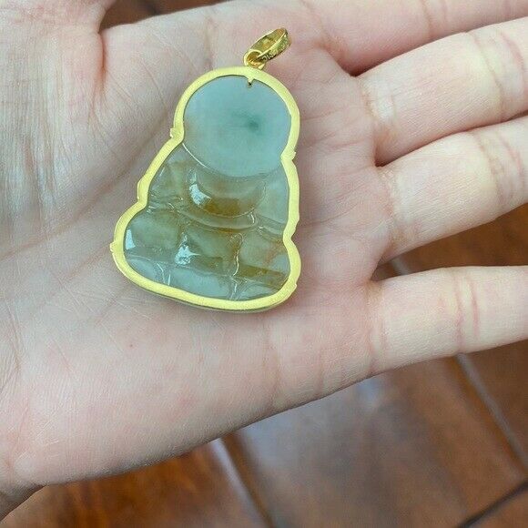 14K Solid Gold Female Tara Buddhist Buddha Natural Jade Pendant Bodhisattva