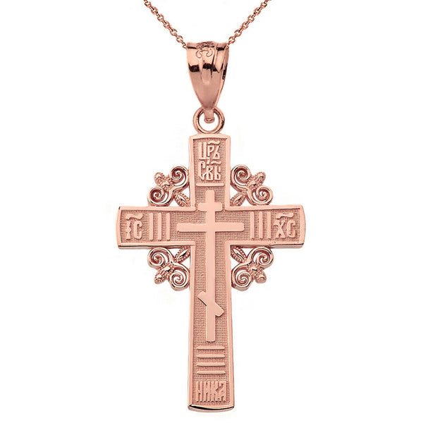 Solid 10k Gold Eastern Greek Orthodox Cross Pendant Necklace Yellow,Rose, White