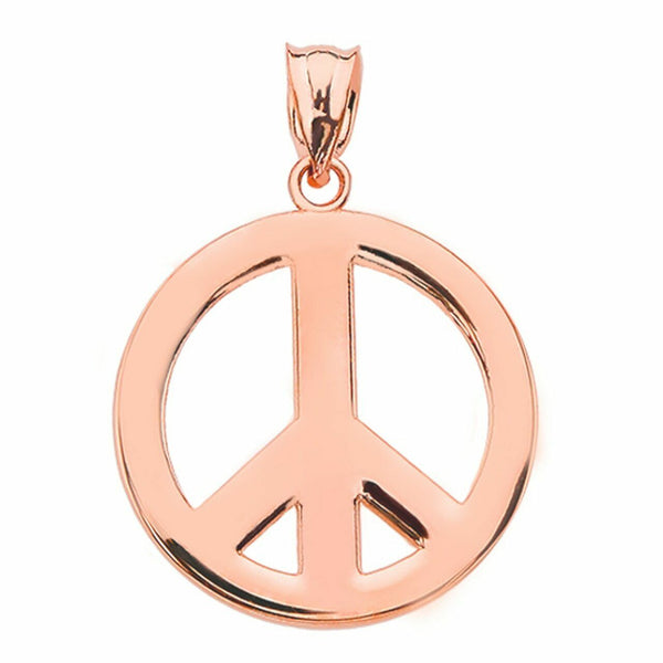 10k Solid Rose Gold Boho Peace Sign Charm Pendant Necklace