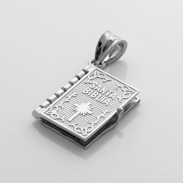 925 Sterling Silver 3D Spanish Bible Prayer Movable Pendant Necklace