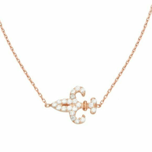 14K Solid Rose Gold Mini Fleur De Lis Cable Chain Necklace - 16"-18" Adjust