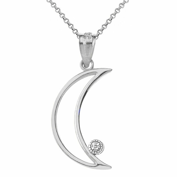 10k or 14k Solid Gold Crescent Moon Arc-Shaped Outline Openwork Pendant Necklace