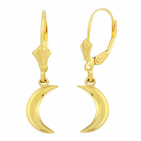 14k Solid Yellow Gold Crescent Moon Leverback Earring Set