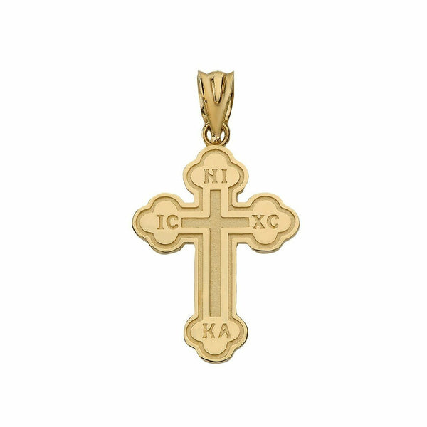 10k Solid Gold Saint Nicholas Greek Orthodox IC XC NIKA Cross S Pendant Necklace