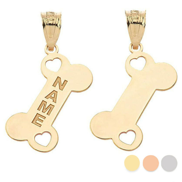 Personalized Engrave Name 10k 14k Solid Gold Dog Bone Pendant Necklace