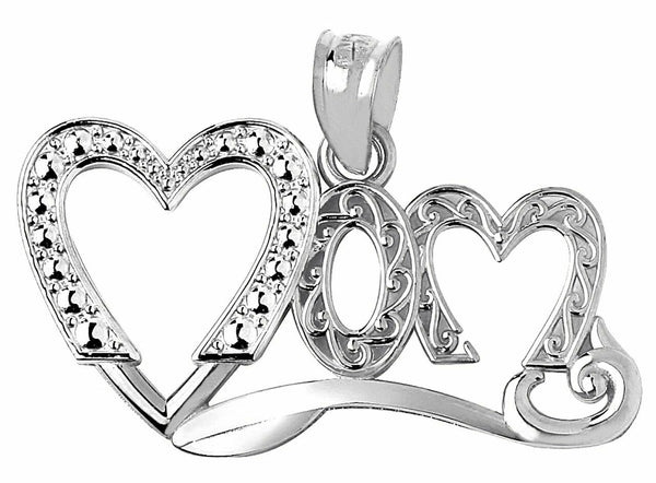 925 Sterling Silver Mom Fancy Double Hearts Pendant Necklace Mother's Day Gifts