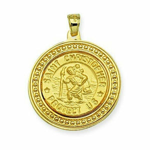 Solid 14k Real Yellow Gold Framed Christopher Medal Pendant Charm